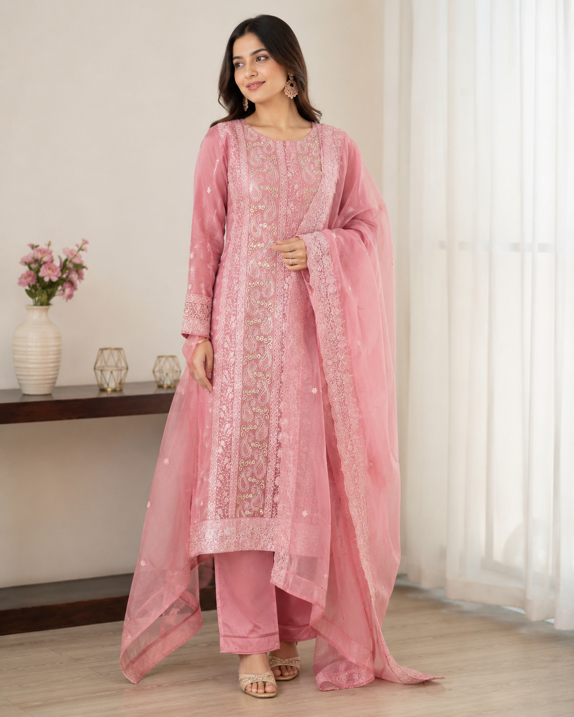 Floral Embroidered With Sequins Three Piece (257)-